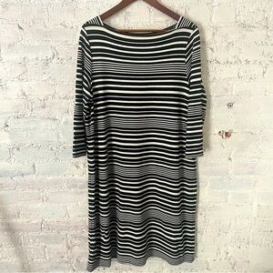 Worth New York Black & White striped Boat Neck 3/4 Sheath Dress Sz XL